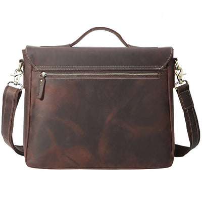 Leather men's business commuter bag leather man briefcase cowhide handbag retro fashion shoulder bag A4 document laptop bag