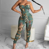 Print Off Shoulder Fashion Women Jumpsuits Sexy Lace Up Workout Active Wear Fashion Overalls One Piece Bodycon Rompers Clubwear
