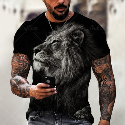 2022 Cotton Summer T-shirt Men Animal Lion 3d Print Fashion Short Sleeve Top Micro Elastic Sport Fitness T Shirt For Men