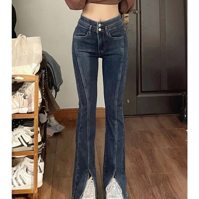 2023 Summer Dark Blue Women' Jeans High Waist Vintage Flare Loose Denim Pants Street Dress American Fashion Wide Leg Denim Pants