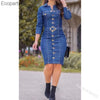 Women Dress Sexy Slim Retro Multi-button Decoration Lapel Dresses Lady Fashion Single-breasted Long-sleeve Denim Goddess Dresses