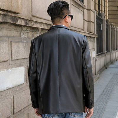 Oversized Men's Leather Blazer Dress Black PU Business Casual Jacket Fashion Loose Spring Autumn Coats Brand Clothing 7XL 8XL