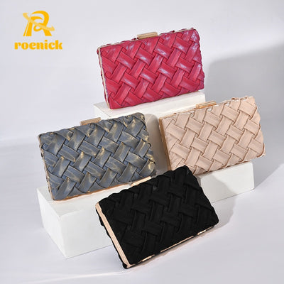 ROENICK Women's Braided Evening Bags Dinner Banquet Clutch Party Banquet Club Handbags and Purses with Chain Shoulder Totes