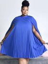African Women Oversized Party Dress Pleat Loose Short Dresses Cloak Sleeve Mock Collar Large Female Birthday Robes for Summer