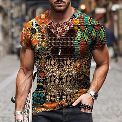 Summer New Men's T-Shirt Top Men's Top Tribal 3D Print Round Neck Holiday Harajuku Short Sleeve 2023 Casual Men's Funny Dress