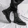 Boots Brown PU Round Head Low Heel Wing Tip Lace Up Fashion Versatile Casual Street Outdoor Daily Dress Shoes