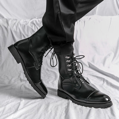 Boots Brown PU Round Head Low Heel Wing Tip Lace Up Fashion Versatile Casual Street Outdoor Daily Dress Shoes