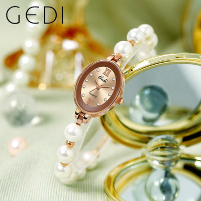 GEDI Luxury Woman Bracelet Watch Simulated Pearl Fashion Quartz Wristwatches Waterproof Women Watches Casual Dress Ladies Clock