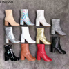 Real Cow Leather Split Toe Ninja Tabi Boots Women MM6 Brand Design Genuine Leather Ankle Boot Woman Round High Heels Shoes