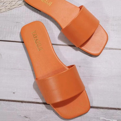 Fashion Minimalist Single Band Slide Sandals Solid Color Women Slippers 2023 Summer New Outdoor Sandy Beach Open Toe Flat Shoes
