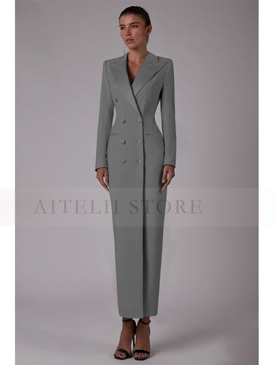 Women's Suit Long Jacket One Piece Blazer Double Breasted Formal Tuxedo Party Dress костюм женский