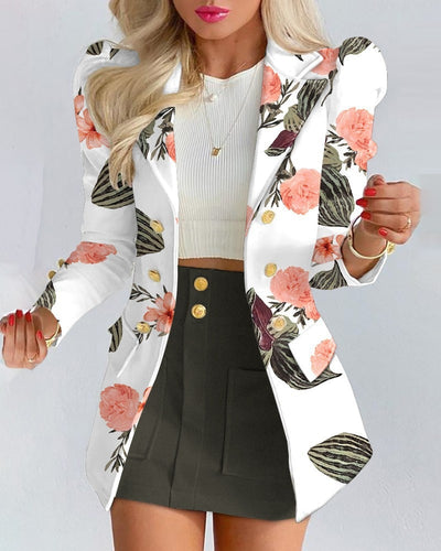 Spring Long Sleeve Solid Color Jacket with Mini Skirt Two-piece Suit Tailleur Femme Blazer and  Set Dress