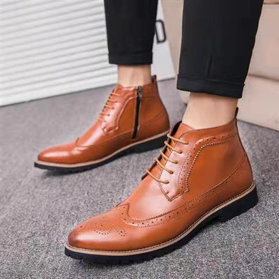 Male Patent Leather Moccasins Shoes High Top Italian Formal Dress Brogue Oxford Wedding Business Shoes Boots 2022