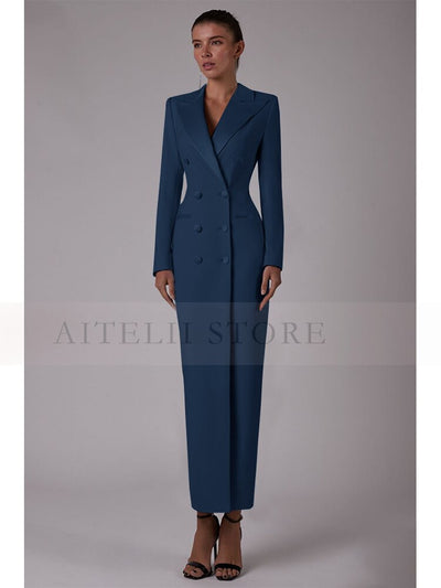 Women's Suit Long Jacket One Piece Blazer Double Breasted Formal Tuxedo Party Dress костюм женский