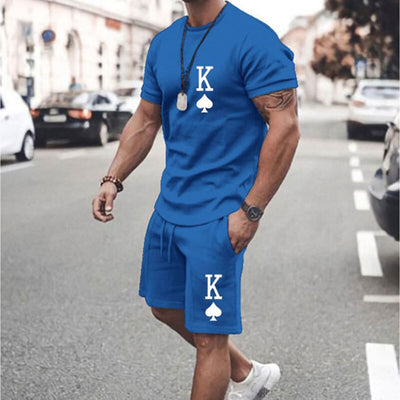 Summer Black and Red 2pk Sportswear Spades Oversize Dress Retro Beach Style 3d Printed T-shirt Men's Set T-shirt Shorts