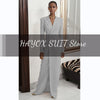 Women's Suits 2 Pieces Elegant Double Breasted Long Coat Women Slim Fit Party Dress Blazer Pants