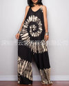 Summer New Women's Dress 2022 Vintage Street Fashion Casual Tie Dye Print Wide Leg Lace Loose Bodysuit Women