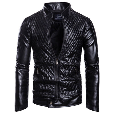 Winter Men's Leather Jacket Motorcycle Leather PU Jacket Korean Fashion Street Dress Men's Red Standing Collar Casual Coat