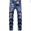 EH·MD® Perforated Splash-Ink Jeans Men's Wear And Tear Patchwork Trousers Cotton High Elastic Slim 3D Metal Pendant Double Layer
