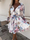 Women Hollow Out Summer Long Sleeve Dress Sexy High Waist Backless V Neck Dress Casual Ruffles Patchwork Party Dress Vestido New