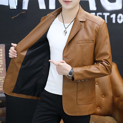 Dress Suit Coat Mens Jackets Lapel Business Leather Jackets Men Pu Blazers Korean Style Slim Fashion Coat Streetwear M-6XL A48