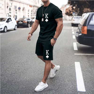 Summer Black and Red 2pk Sportswear Spades Oversize Dress Retro Beach Style 3d Printed T-shirt Men's Set T-shirt Shorts