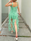 Ruffle Mini Dress for Women Y2K Summer Sleeveless Tiered Sundress Cocktail Party Clubwear Irregular Hem Mini Dress