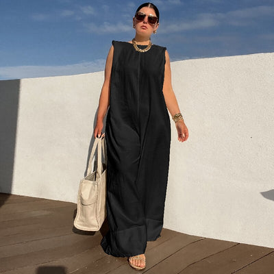 Lemongor Female Solid Color Sleeveless Wide Leg Jumpsuits Summer Fashion Loose Casual Cool Jump Suits For Women 2023 New