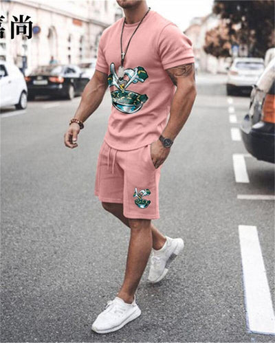 Summer Black and Red 2pk Sportswear Spades Oversize Dress Retro Beach Style 3d Printed T-shirt Men's Set T-shirt Shorts