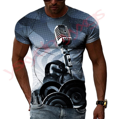 New Summer Leisure Fashion DJ Clothing Music Microphone Pattern Men T-Shirts 3D Print Hip Hop Tees Round Neck Short Sleeve Tops