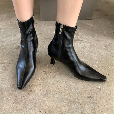 Fashion Women Sock Boots Pointed Toe Gold Silver Black Side Zipper Ankle Booties Thin Mid Heels Party Autumn Boots Woman 35-39