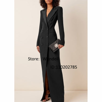 Women Long Jackets Suits Double Breasted Peaked Lapels Slim Fit Tailored Luxury Birthday Party Dresses New in External Clothes