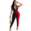 ANJAMANOR Fashion Sport One Piece Jumpsuit Colorblock Zip Up Sleeveless Bodycon Jump Suits for Women Wholesale Items D44-DZ34