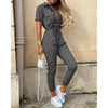 Summer  2023 Women Lapel Button Printed Belt Jumpsuit Women Elegance Short Sleeve Jump Suits for Women Overall
