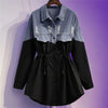 Women's Shirt Spring 2022 New Dress Denim Jacket Splicing Shirt Pull Rope Two Piece Skirts Draw String Shirt Dress Ladies