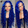 Brazilian Remi Real Hair Blue Color Deep Wave Human Hair Wigs 13×4 Lace Frontal Hair Wigs 200 Density Hd Lace Frontal Wig
