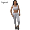 Stigende Women Gray Two Piece Tracksuit Casual Bodycon Active Wear Crop Tank Top and Pocket Drawstring Sweatpants Workout Outfit