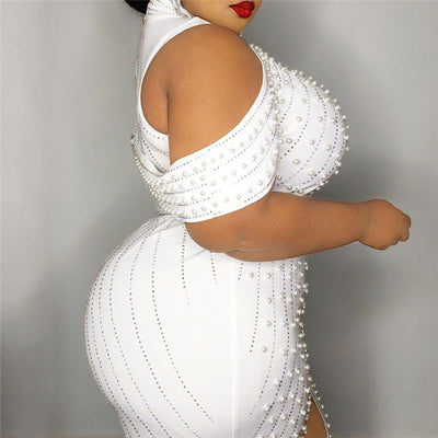 Fall Clothing White Sexy Dresses Party Night Club Dress Sleeveless Turtleneck High Waist Plus Size Dress Wholesale Dropshipping