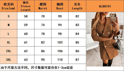 Women Autumn Winter Camel Coat Long Sleeve Solid Color Double Breasted Thin Small Suit Dress Women Double Breasted Coats
