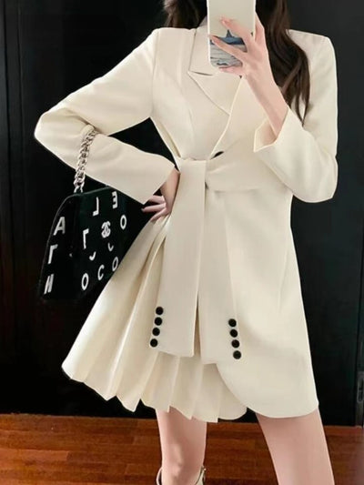 Blazer Women Trench Coat Dress Korean Fashion Women 2023 New Spring Black White Vintage Long Sleeve Top Female Oversize Jacket