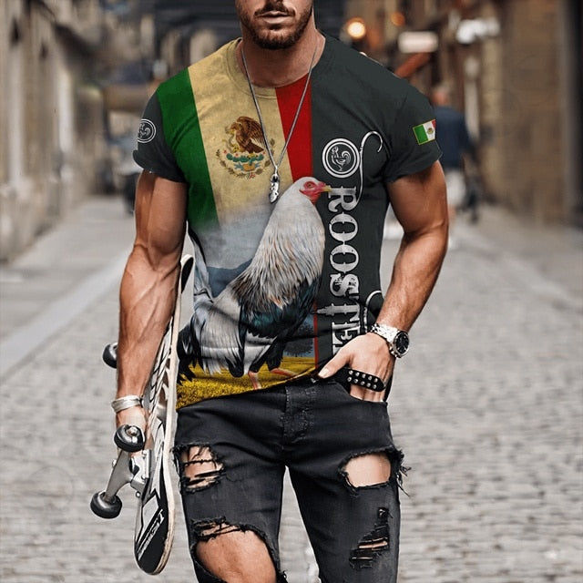 Big Rooster Animal 3D Print T Shirt Men's Loose Short Sleeve O Neck Shirt Oversized Top Summer Dress