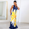 Summer Elegant Print  Hang Neck Straps Loose V-neck Long Dress 2023 Women Sleeveless Sexy Traditional Retro African Clothing