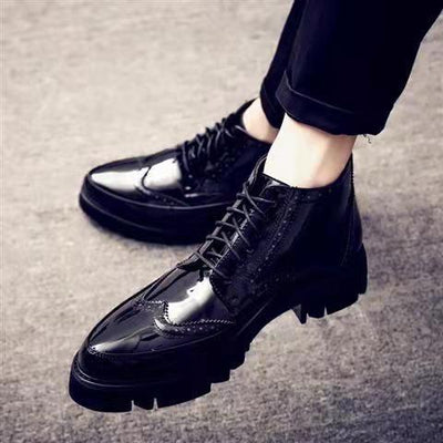 Male Patent Leather Moccasins Shoes High Top Italian Formal Dress Brogue Oxford Wedding Business Shoes Boots 2022