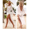 Womens Boho Beach Summer Holiday Lace Dress mesh Hollow out Backless Sundress playa vacation Travel white vestido