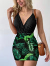 2022 Summer Elegant Floral Slim Mini Sets Women Fashion Sexy Deep V-neck Spaghetti Strap bodysuit + Skirt Woman Party Set Dress