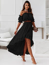 Summer Elegant Ruffle Backless Two Piece Set Women Outftis 2022 Sexy Slash Neck Puff Sleeve Strapless Casual Ladies Dresses Robe