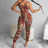 Print Off Shoulder Fashion Women Jumpsuits Sexy Lace Up Workout Active Wear Fashion Overalls One Piece Bodycon Rompers Clubwear