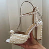 Big Pearl Gladiator Sandals Woman Open Toe Rhinestone Diamond High Heels Pumps Woman Pure Wedding Shoes