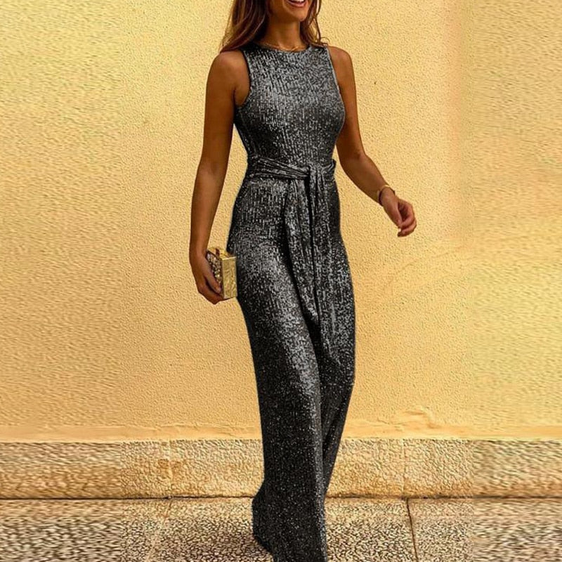 Crystal One Piece Corset Jumpsuit O-Neck Jumpsuits Lady Sleeveless Ins Women Sequin Y2k Jump Suits Jumpsuit Women Clothes Hot