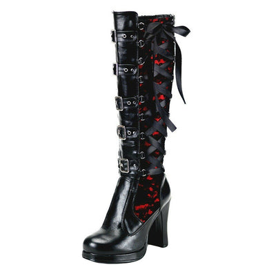 Women Cosplay High Boots High Heel Knee High Shoes Leather Gothic Punk Style Classic Black Winter Women's Boots Boot Size 40-43